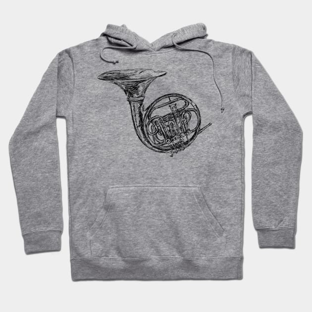 French Horn Sketch Hoodie by rachelsfinelines